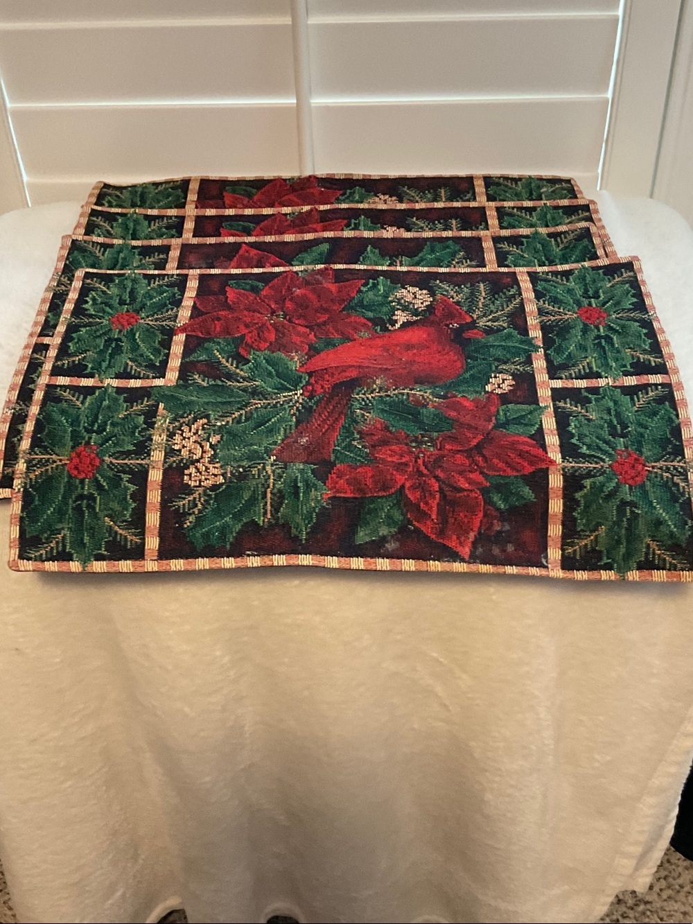 Cardinal & Poinsettia Holiday Placemat Set - Red and Green